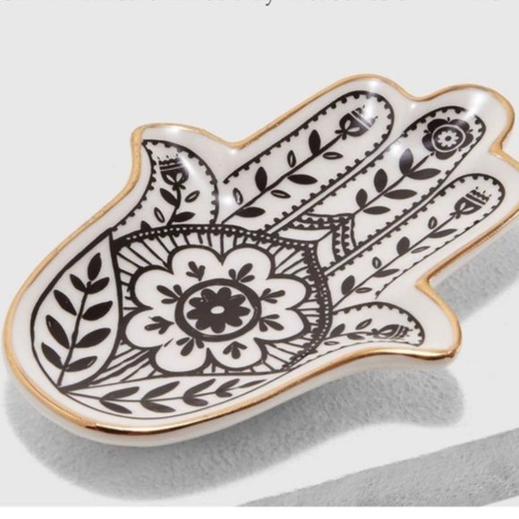 Greek Floral Boho Hamsa Jewelry Trinket Ring Dish Ceramic Holder Key Ashtray - Picture 1 of 6